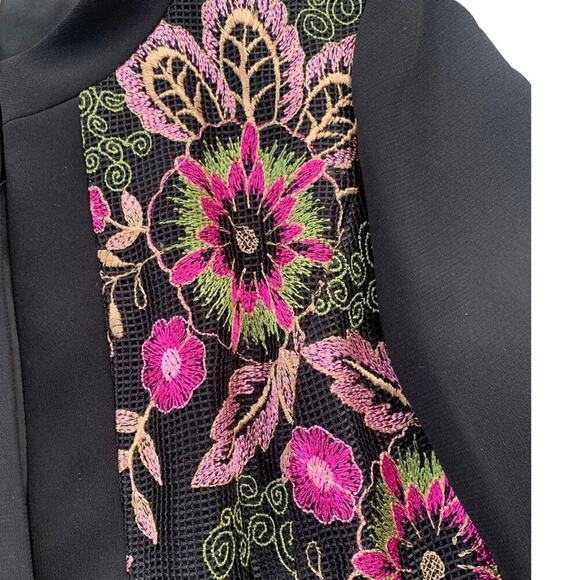 TAHARI ASL Floral Embroidered Collarless Jacket Black Classic Unique Size 4 Work - Picture 5 of 16